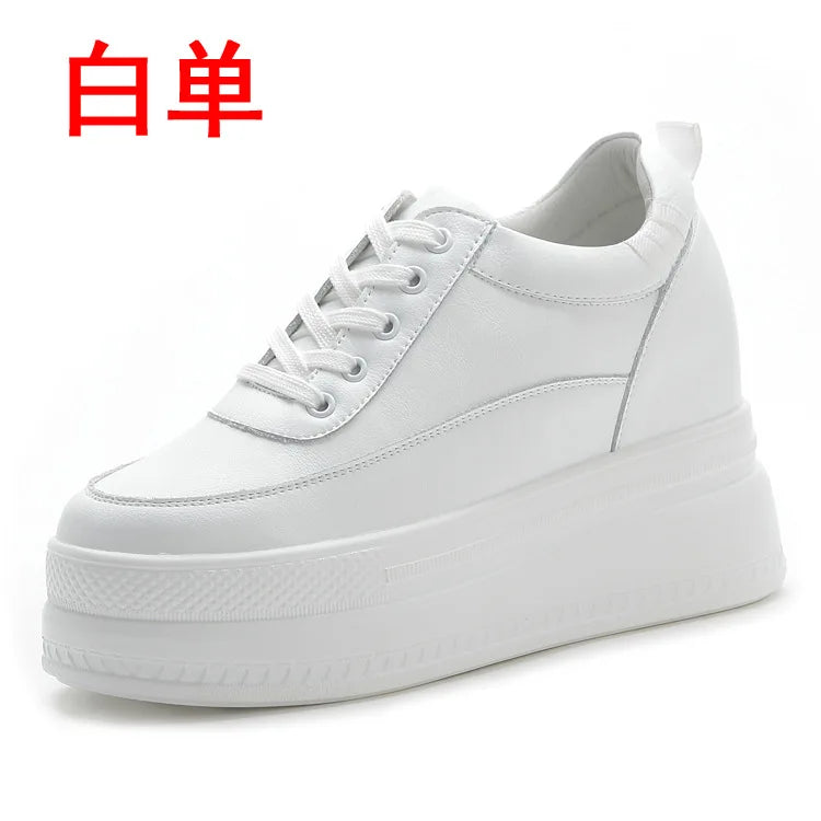 Genuine Leather Women Platform Air Mesh Hollow Sneakers Spring Casual Vulcanized Wedge Shoes Ladies Thick Bottom Court Sneakers