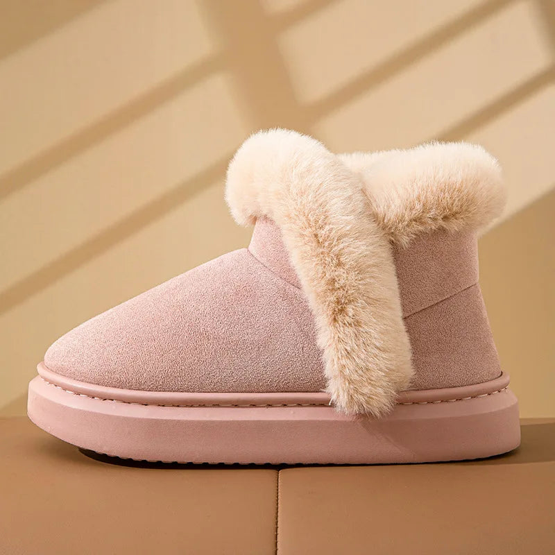 Evshine Winter Fur Fluffy Snow Boots For Women Warm Plush Lined Cotton Boots Soft Cozy House Cotton Shoes Casual Fuzzy Snow Boot