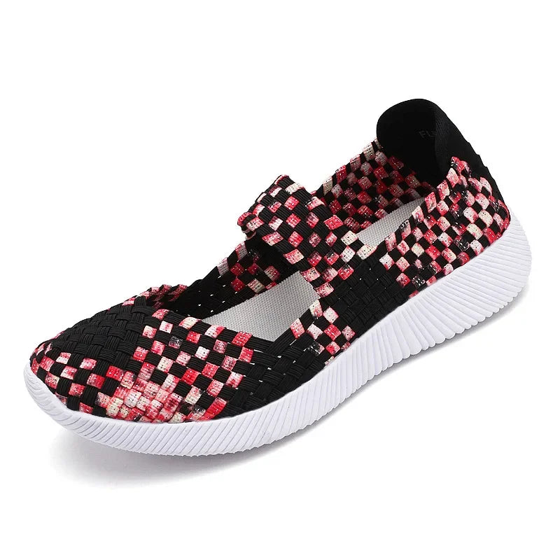 Womens Flats Shoes Summer Sneakers Breath Woven Casual Loafers Soft Walking Shoes Women Tenis Big Size 35-42 Zapatos De Mujer