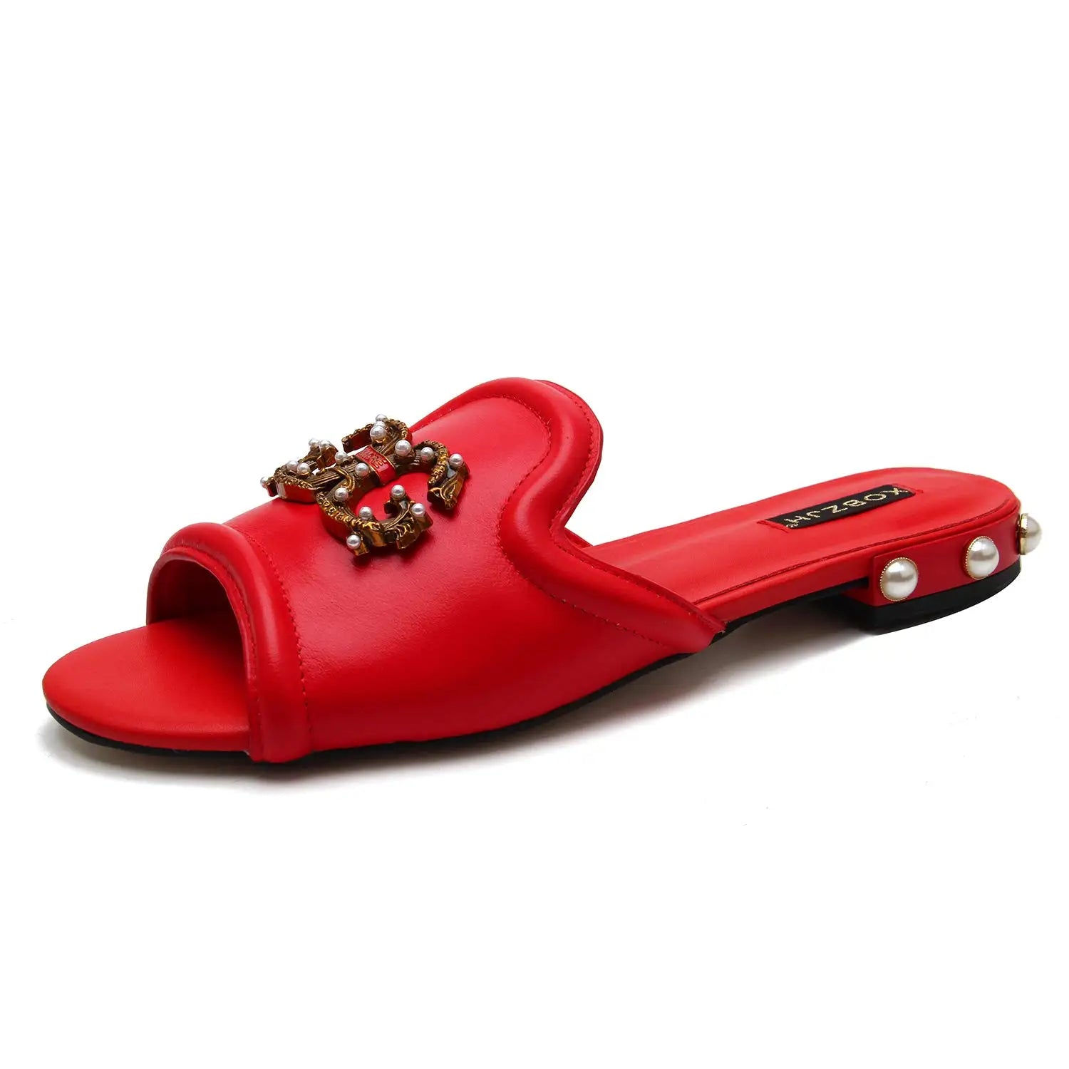 Designer Women Gold Flat Sandals Slides Mule Shoe Luxury Brand 2022 Shoes Woman Ladies Summer Flip Flops Slippers Fashion