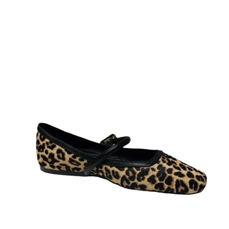 2024 Women's Flat Shoes Round Toe Leopard Print Casual Shoes Woman Breathable Slip-on Outdoor Soft Mary Jane Shoes 2024 New