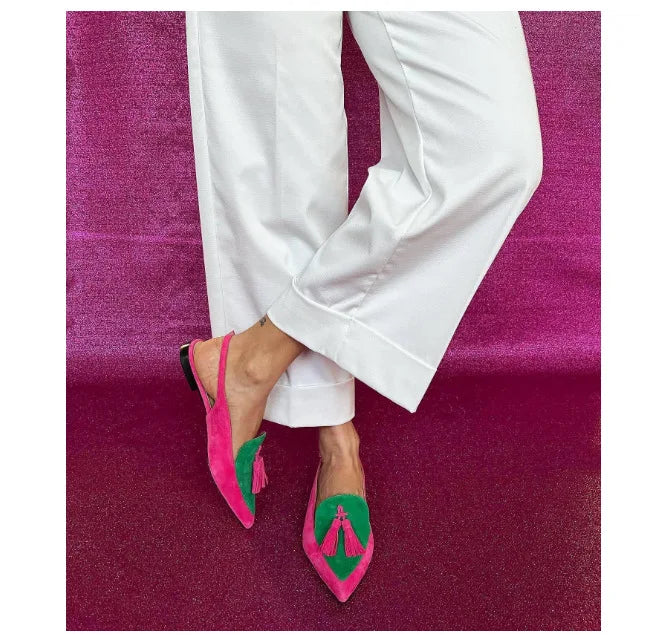 New Summer Color Block Women's Shoes 40-43 Large Pointed Tassel Low Heel Back Air Sandals High Heels Womens Shoes