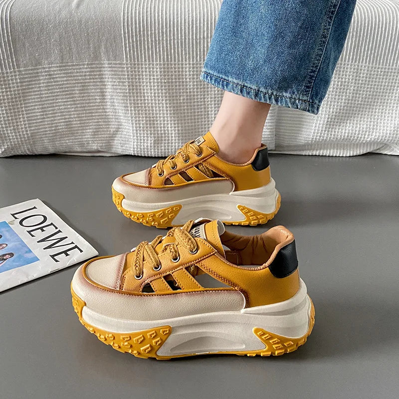 Sneakers Women Lady Lace Up Sport Breathable Casual Shoes Platform Woman Lady Running Flat Sneakers Height Increasing Shoes