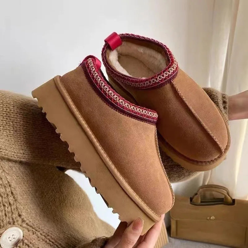2024 New Snow Boots for Women Winter Cashmere Warm Platform Without Heel-covered Hair Half Slipper Cotton Shoes for Women Q426