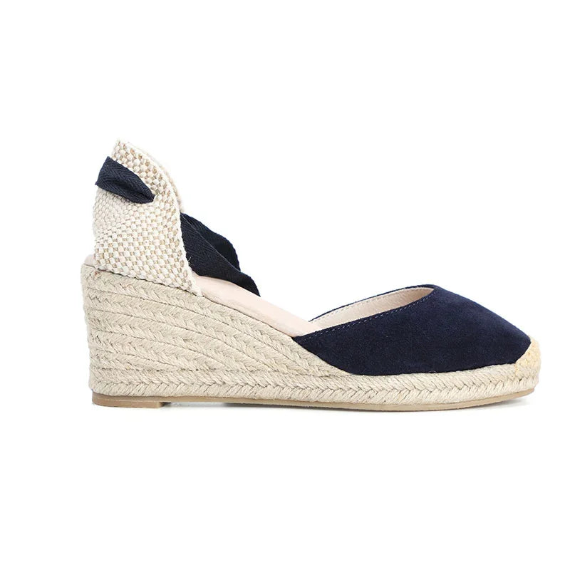 Women's Cow Suede Wedge Sandals with Ankle Strap, Casual Lace-up Platform Shoes - Comfortable and Stylish for Everyday Wear