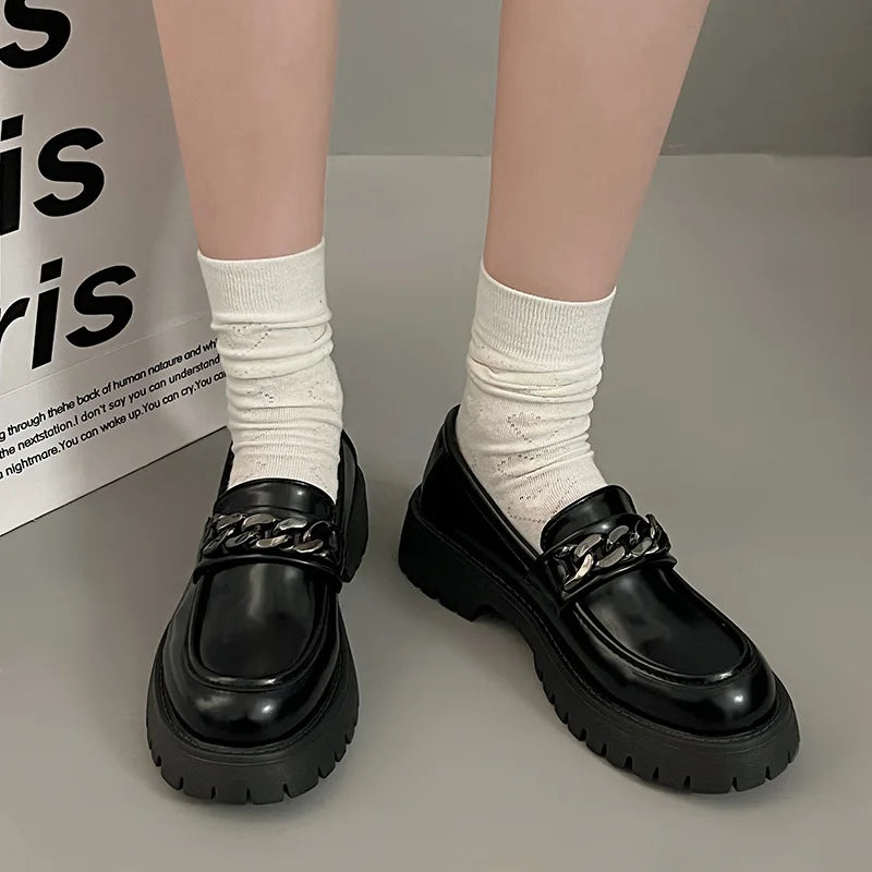 2024Women's Loafers Spring British Style Slip On Platform Mary Jane Shoes Woman Japanese Jk Uniform Lolita Shoes Women
