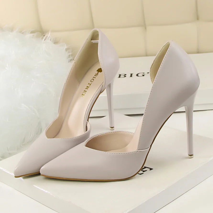 Summer Women 10.5cm High Heels Leather Pumps Female Escarpins Elegant Sweet Yellow Pink Stiletto Lady Wedding Heels Hollow Shoes