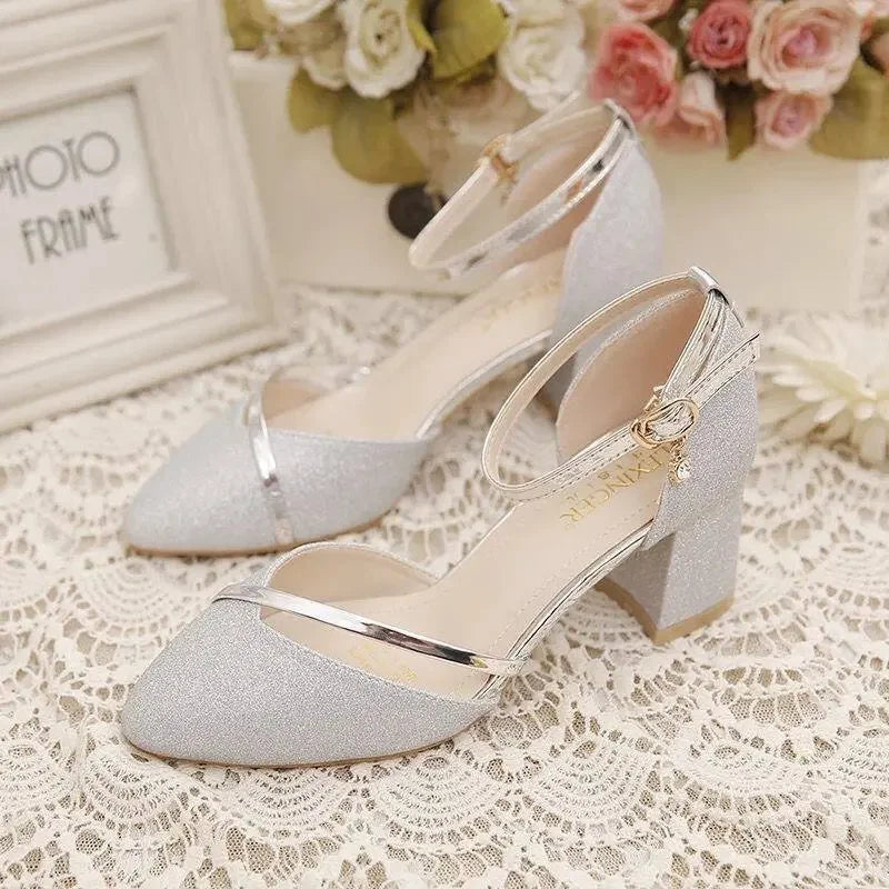 2023 Summer High Heel Sandals Lady Pumps Classics Slip on Shoes Sexy Sequins Women's New Party Shoes Gold Silver Wedding Footwea