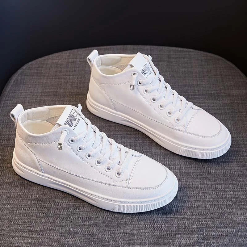 Comemore Spring High Top Spring Vulcanized Flat Shoes Female Fashion Ladies Sports Casual White Genuine Leather Women Sneakers