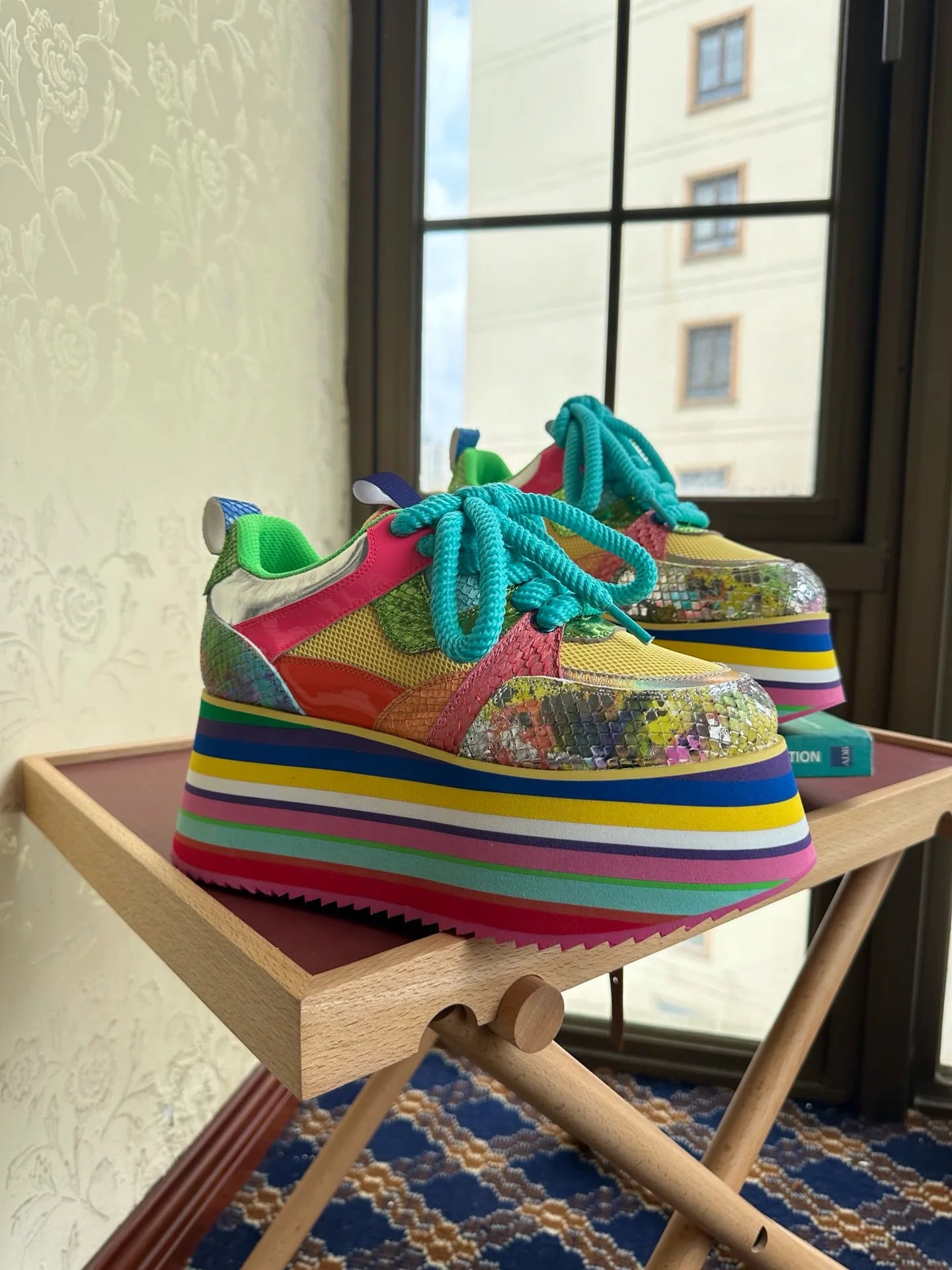 Spring Autumn Women Colourful Sneakers High Platform Shoes Heels Chunky Casual Dad Shoe Genuine Leather Thick Bottom Fashion New