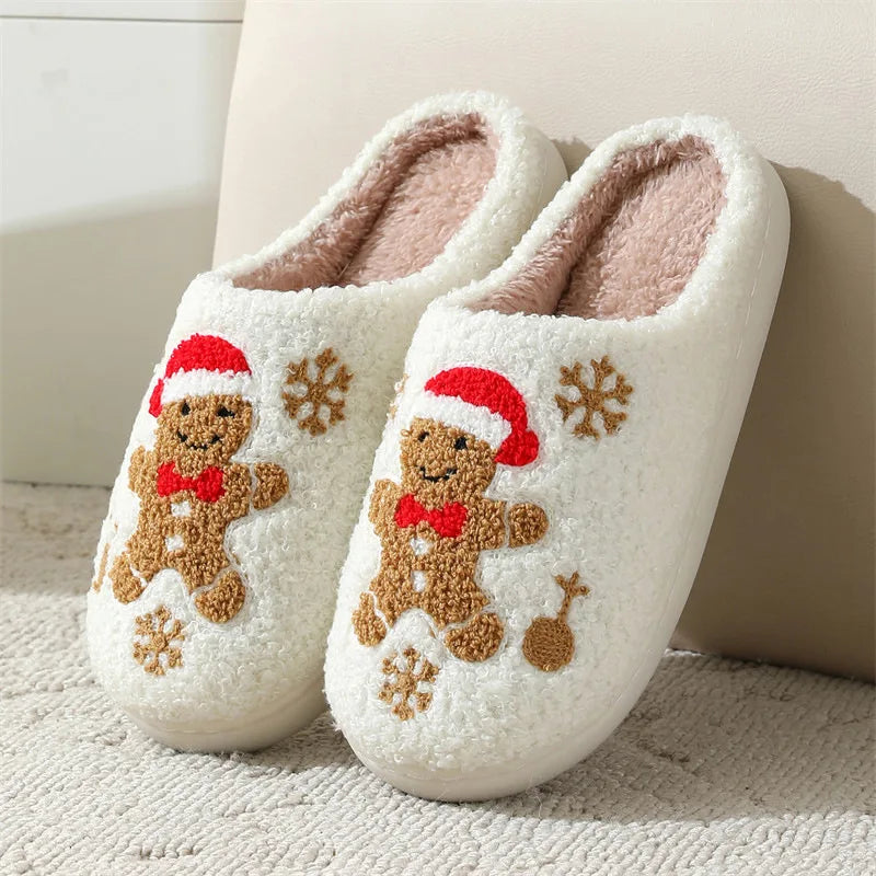 New Winter Christmas Sandals Adult Warm Indoor Bedroom Slippers Women Comfortable Non-slip Slides Men Home Soft Plush Flip Flops