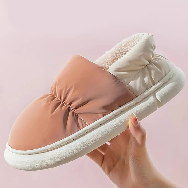 Cotton slippers for women in autumn and winter with added velvet for indoor home insulation and thick soled confinement shoes