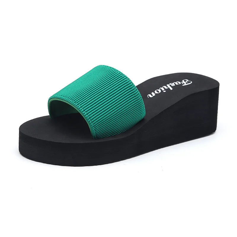Fashion Wedge Heels Slippers Women Flip Flops Summer Thick Bottom Sandals Platform Slippers Soft Beach Shoes Non-Slip Slides