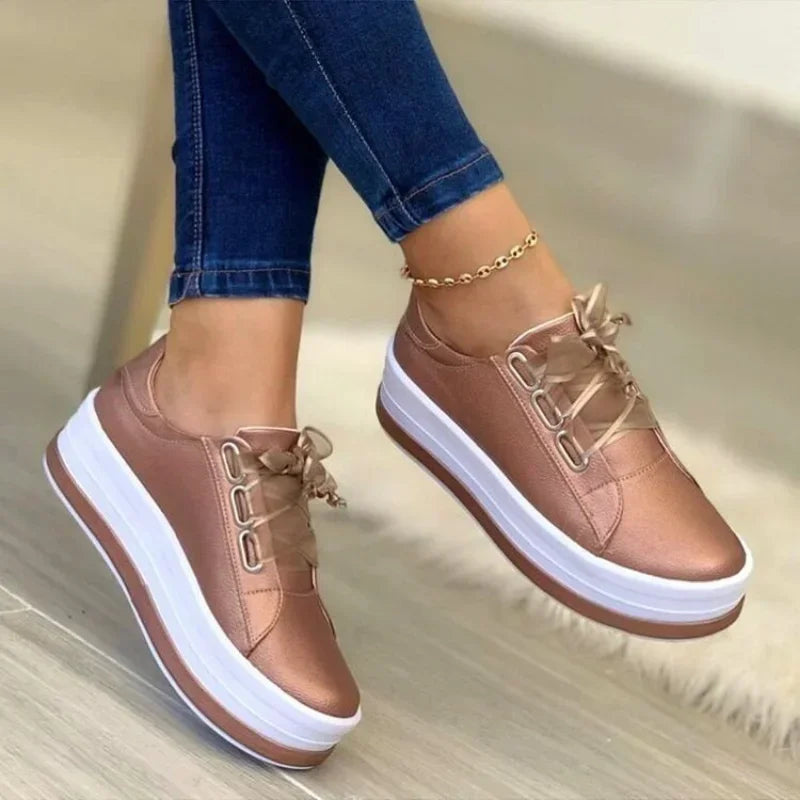 New Brand Sports Shoes Women Vulcanized Shoes Outdoor Platform Casual Shoes Female Leather Fashion Sneakers Woman Wedge Flats
