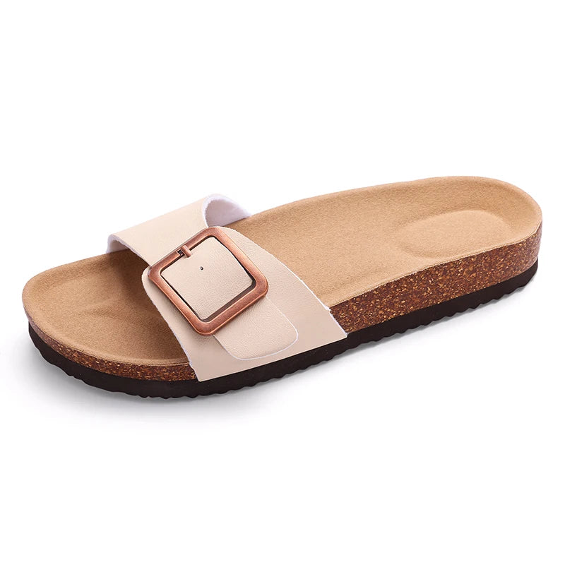 Kidmi Women Clogs Slippers Summer Clogs Flat Sandals Cork Mules Beach Slides With Double Buckle 2024 Outdoor Women Flat Sandals