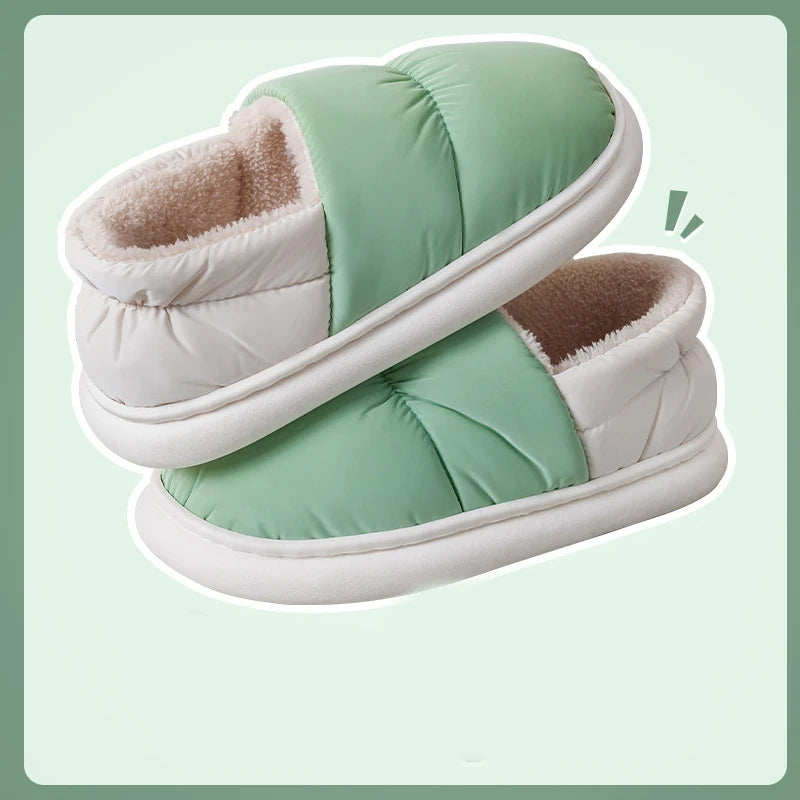 Men's cotton slippers for autumn and winter with a bag heel and warm, waterproof and oversized women's woolen cotton shoes