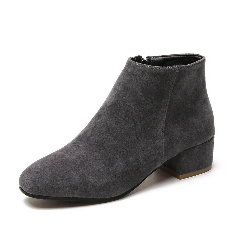 Ankle Boots Women Autumn 2024 Chunky Low Heel All-match Short Botas Solid Size Zipper Female Shoes Casual Black Botas Para Dama