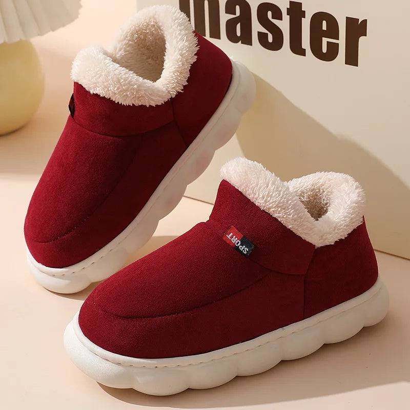Comwarm Winter Fur Shoes Women Warm Men Shoes Outdoor Plush Shoes Indoor House Shoes Antiskid Platform Fuzzy Shoes Fur Boots