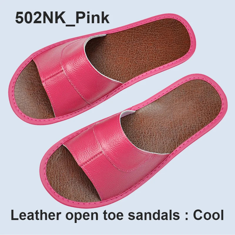 Genuine Cow Leather Slippers Homes in indoor slipper summer men women elderly non-slip cool sandals casual single Slides shoes