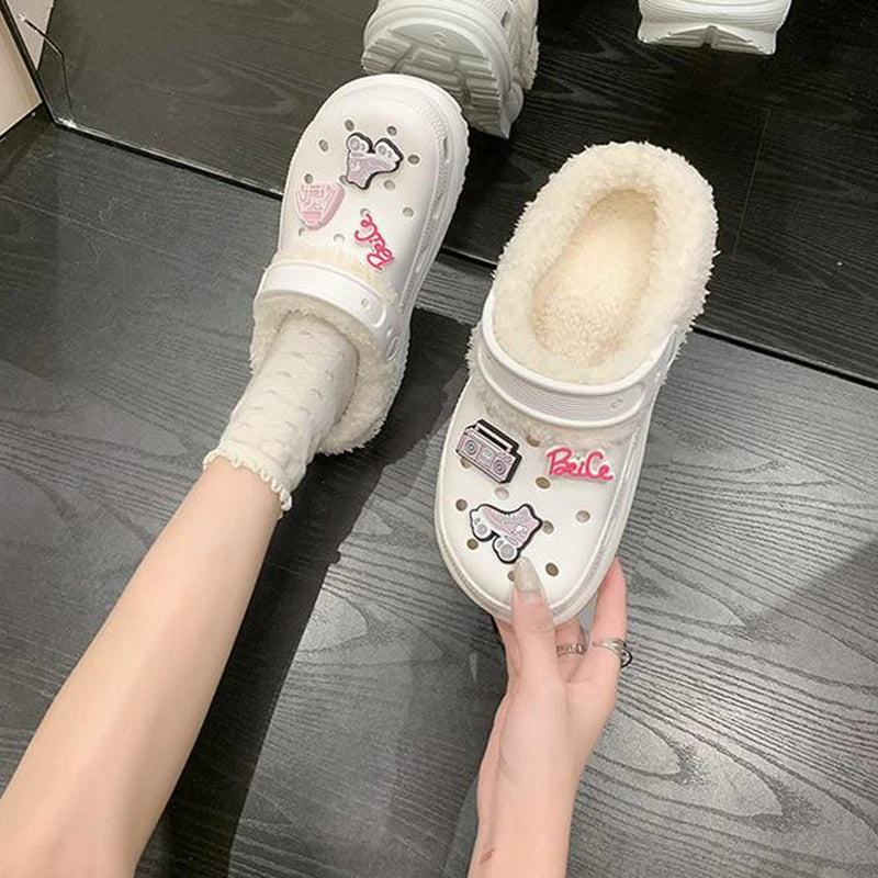 Winter cute women Slippers Warm Cotton Shoes Casual Slides EVA Plush Shoes Comfortable Light Slippers Indoor Shoes For Couple