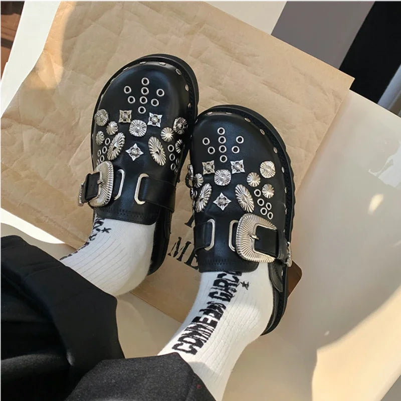 Women's Slippers Summer New Thick Bottom Baotou Metal Decorative Buckle Sandals Casual Lightweight Comfortable Non-slip Slippers