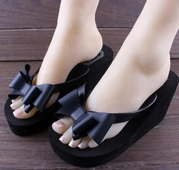 Hot! New Fashion Summer Women Platform High Heel Flip Flops Beach Sandals Bowknot Slippers Women Shoes Size36-40 For Choice