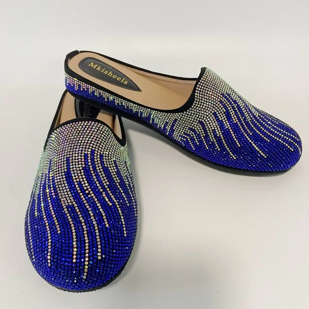 Hot Sale Multicolor Flat Heel Sequin Women's Slippers Casual Banquet Fashion Party Italian Mules Slipper Rhinestone Shoe F1013-2