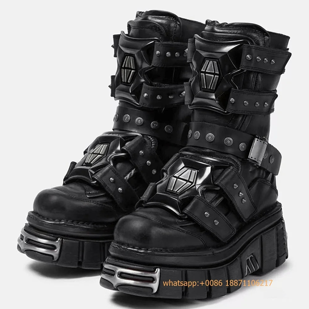 Metal Rivet Punk Party Gothic Boots 2025 New Thick-Soled Street Rock Men's and Women's Motorcycle Boot 35-45 Sports Casual Shoes