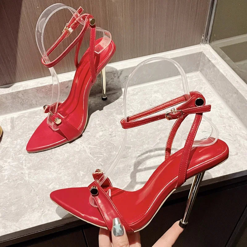 Eilyken Street Style Sexy Rivet Stiletto High Heels Women Sandals 2025 Summer Buckle Strap Wedding Party Female Shoes