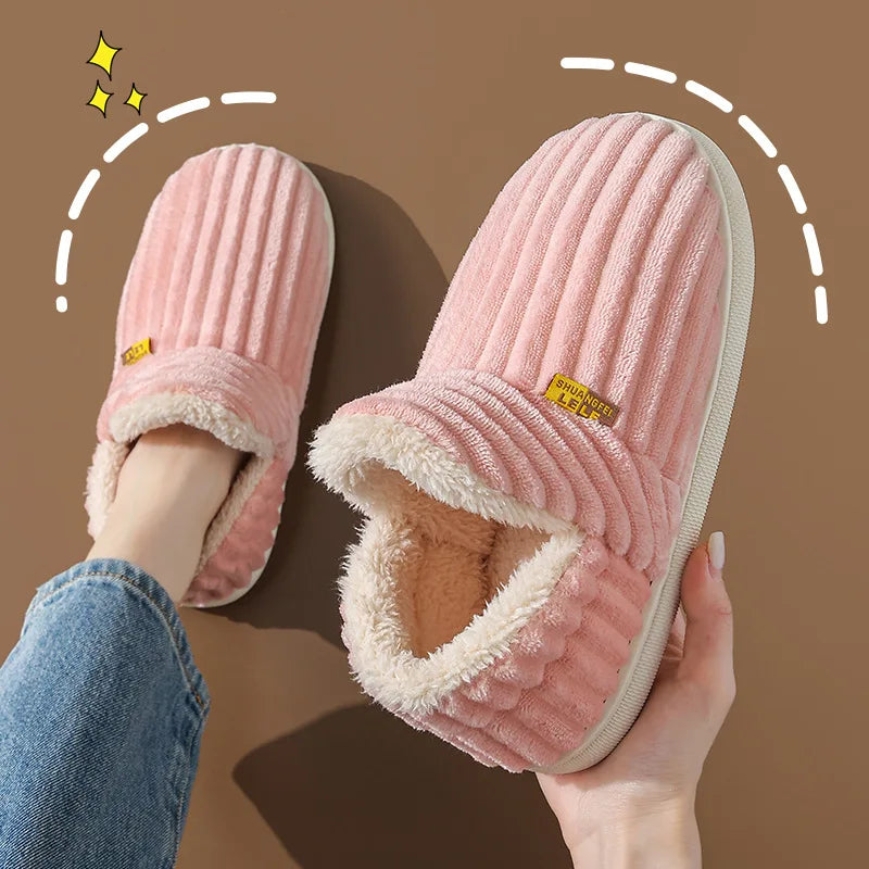 Comwarm Winter Fur Shoes Women Warm Men Shoes Outdoor Plush Shoes Indoor House Shoes Antiskid Platform Fuzzy Shoes Fur Boots
