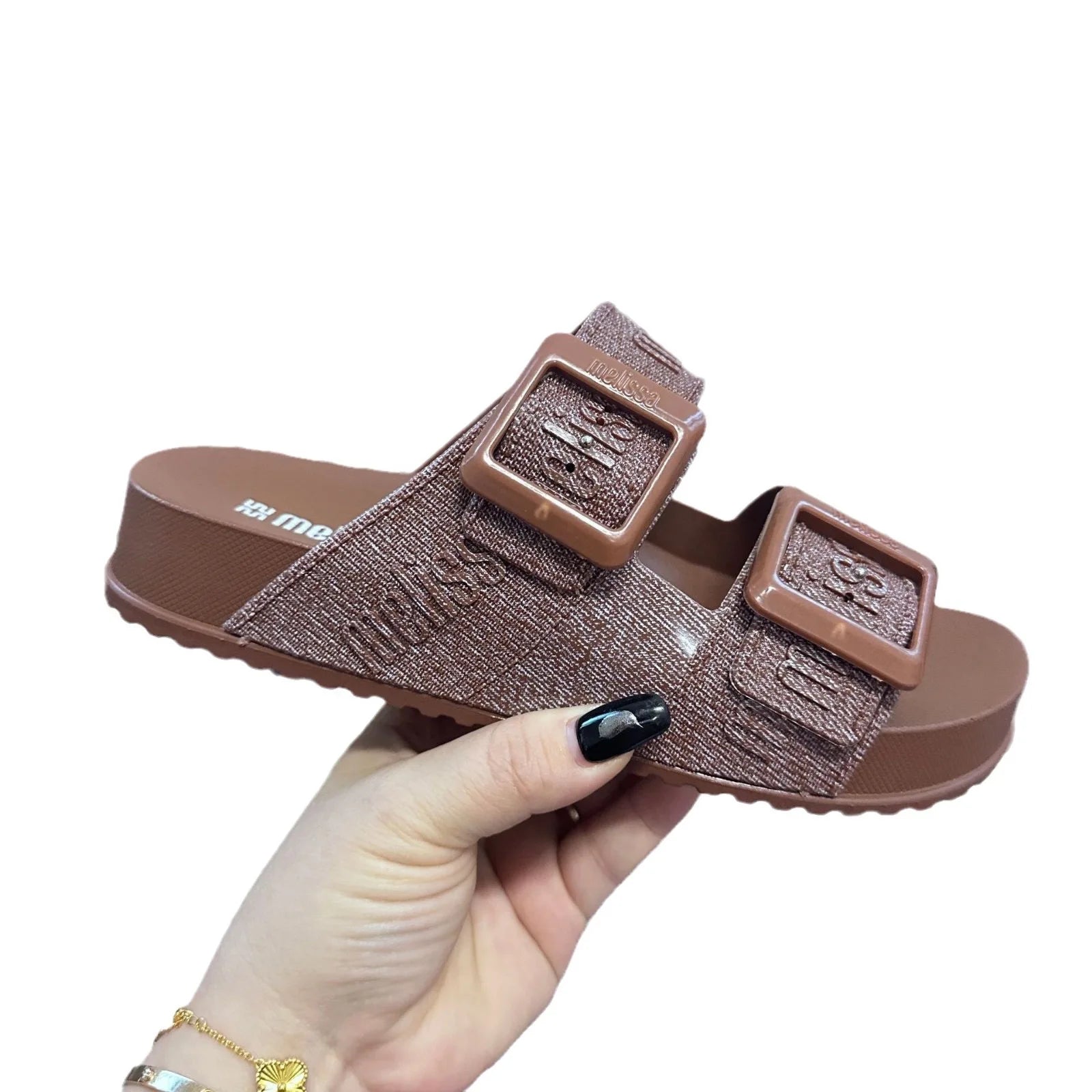 Mini Melissa Adult Outerwear Casual sandals ladies Fashion Versatile Double Button beach shoes Thick Bottom Slippers for Women