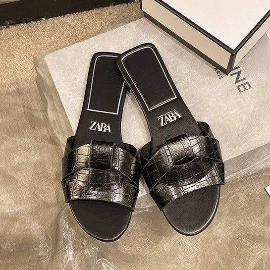 Summer Designer Women's Sandals, ZA Women's Slippers, Indoor Bathroom, Outdoor Walk, Flat Heeled Low Heeled Sandals