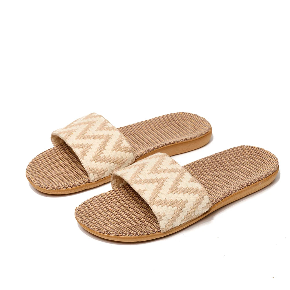 Summer Flax Slippers Women Women Casual Linen Slides Multi-Style Non-Slip EVA Home Flip Flops Indoor Beach Shoes Female Sandals