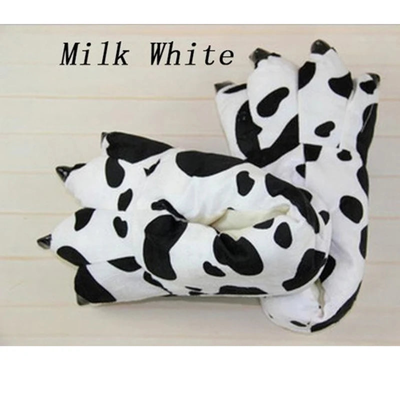 Flannel Animal Home Cute Cartoon Jumpsuit Pajamas For Couples Children's Winter Paws Cotton Mop Bags And Home Dinosaur Slippers