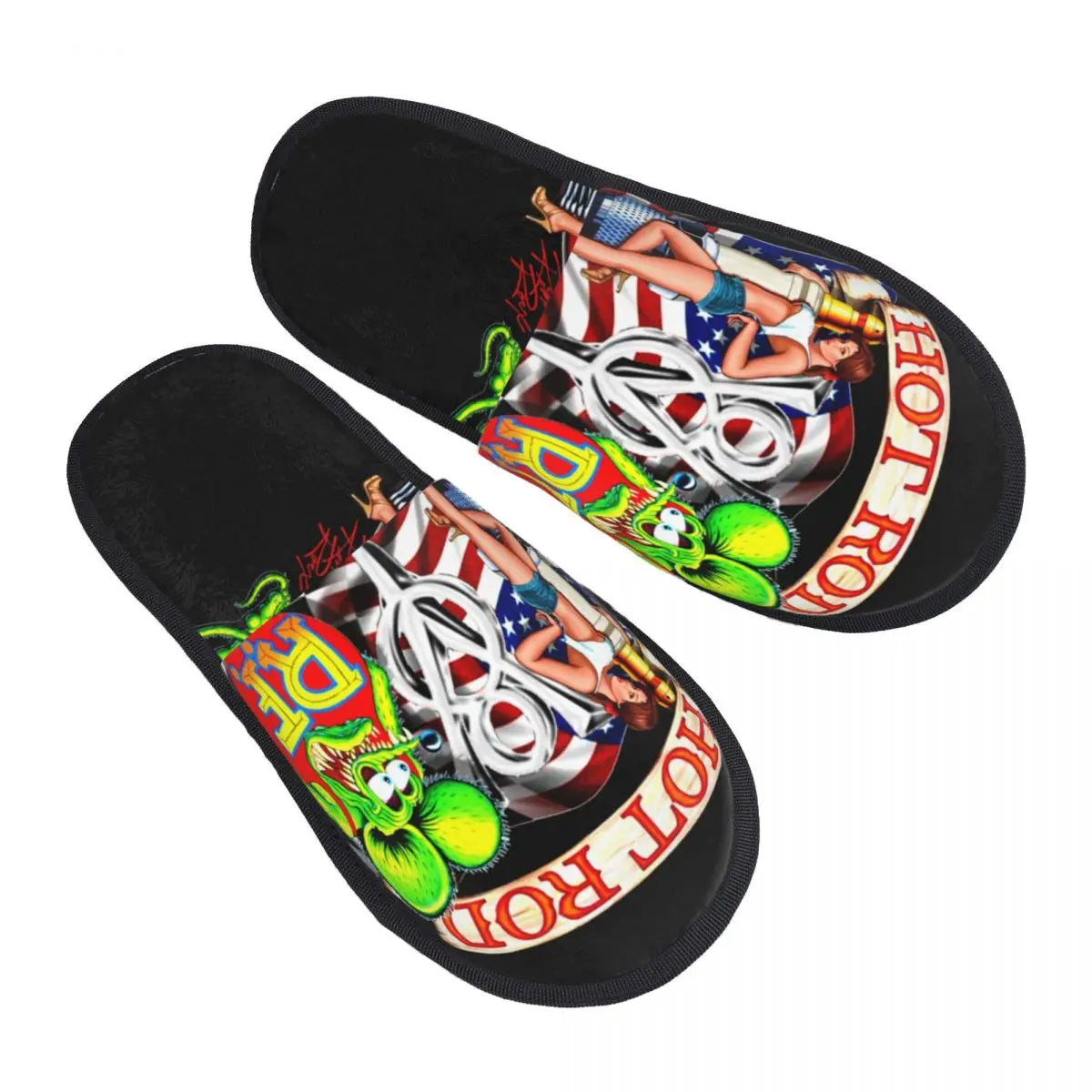 Chaussons Animés Rat Fink Personnalisés Anime Dessin Animé pour Femmes, Chaussons d'Hôtel Confortables en Mousse à Mémoire, À Enfiler