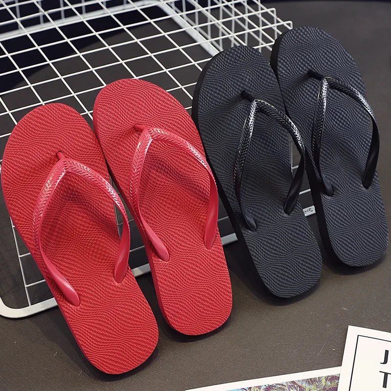 Simple Solid Color Comfortable Slippers Summer Women Korean Fashion Casual Non-Slip Couple Flip Flops Breathable Beach