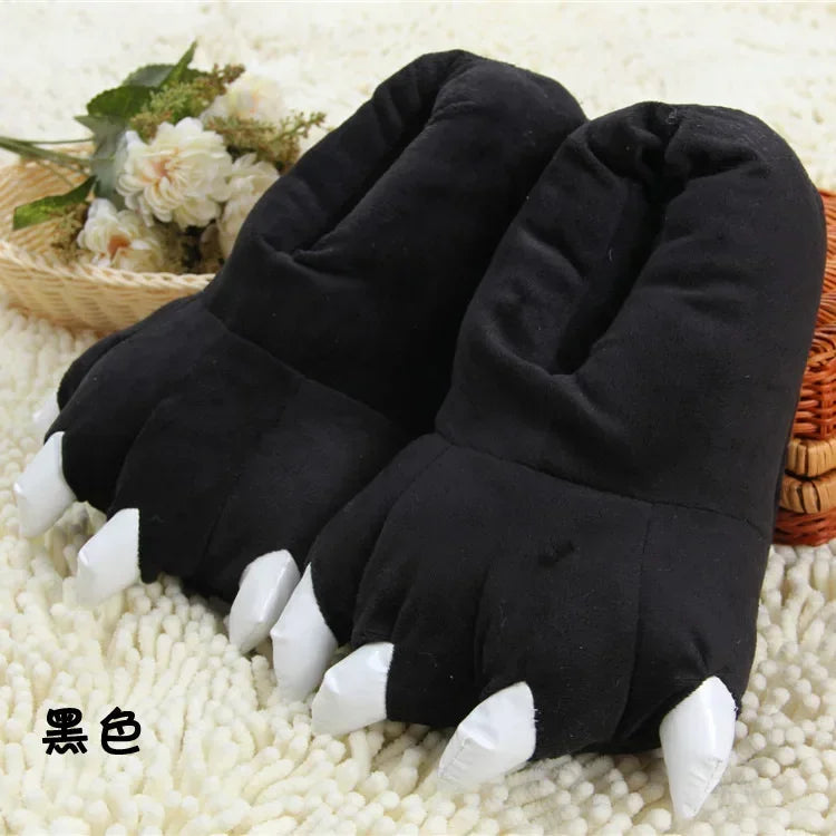 Cute Plush Toy Slippers Winter Animal Pajamas Stitch Tiger Dinosaur Paw Cartoon Warm Home Slippers Women Winter