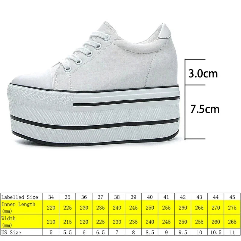 Fujin 7.5cm Fashion Canvas Shoes Breathable Women Super High Heel Sneakers Platform Shoes Women Autumn Autumn Women's Shoes
