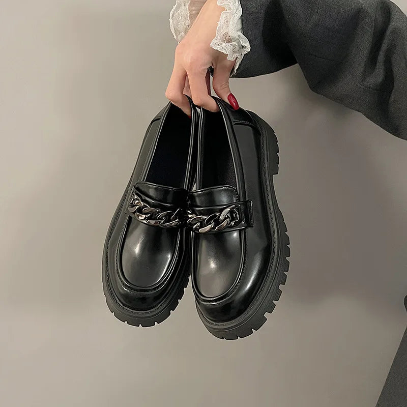 2024Women's Loafers Spring British Style Slip On Platform Mary Jane Shoes Woman Japanese Jk Uniform Lolita Shoes Women