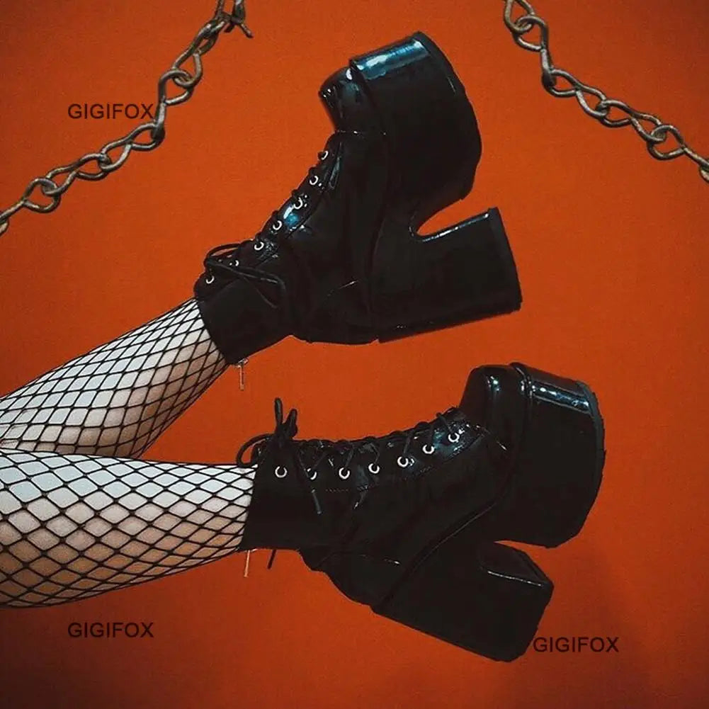 GIGIFOX Platform Ankle Boots For Women Lace Up Fashion Combat Goth Gothic Punk Style Boots 2024 Winter Short Boots Shoes Brand