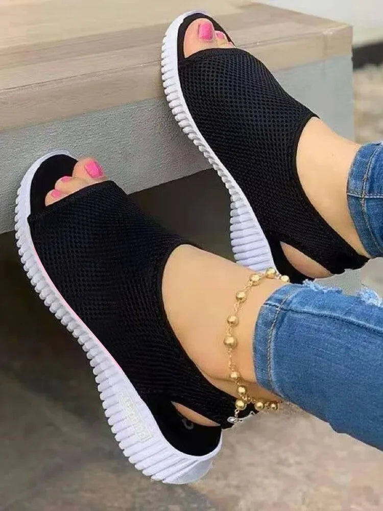 Summer Women Shoes Mesh Fish Platform Shoes Women's Closed Toe Wedge Sandals Ladies Light Casual Sandals Zapatillas Muje