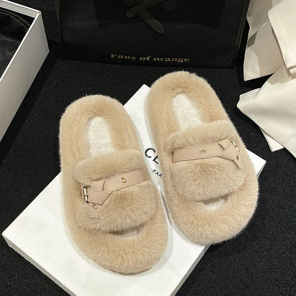 Med Shoes Womens Slippers Outdoor Slides Pantofle Flock Platform Fur Flip Flops 2024 Flat Plush Autumn Fabric Rome Shoes House S