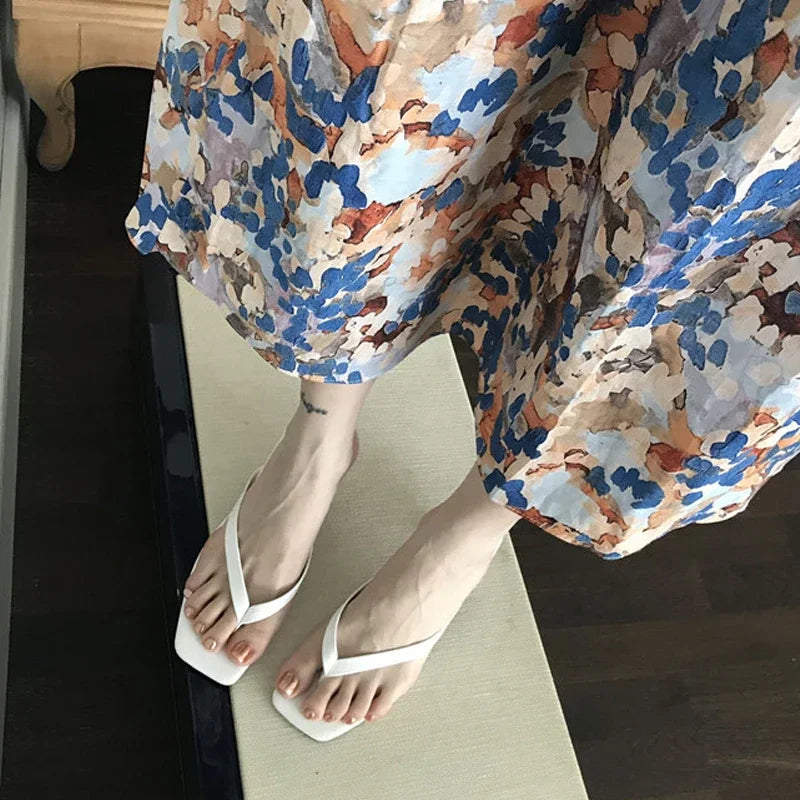 JOZHAMTA Size 34-42 Women Mule Sandals Real Leather Flip Flops Kitten High Heels Summer Shoes Casual Beach Home Slides Slippers