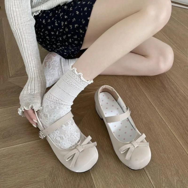 2024 New Sweet Vintage Mary Janes Shoes Women Lolita Kawaii Shoes Female Bow-knot Cute Designer Shoes Pink Heels