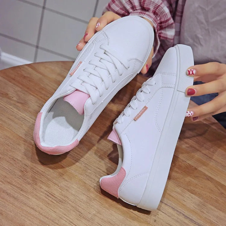 Desginer Women Sneakers Breathable Students Casual Sports Shoes Girl Flat Leather Pu White Shoes Woman Vulcanize Shoes