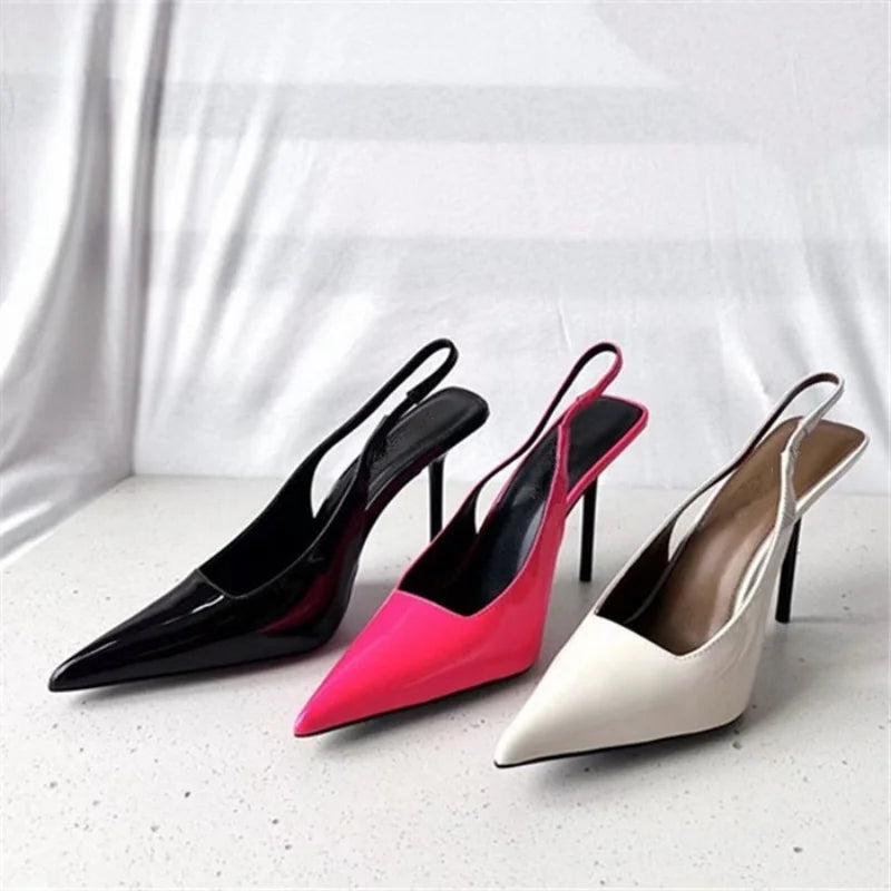2025 Spring Snd Summer Pumps Pointy Patent Leather Simple High Heels Slim Heels Sexy Sandals Woman