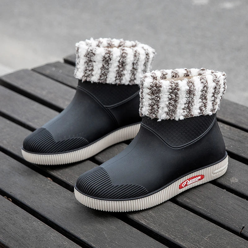 2023 new rain boots for women, outdoor fashionable rain boots, winter cotton warm outdoor non-slip waterproof rubber shoes for w