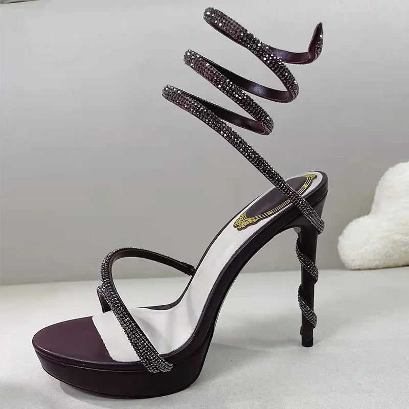 Summer Platform Sandals Woman Rhinestone Ankle Snake Twine Around Wedding Shoes Women High Heels Gladiator Sandals Women