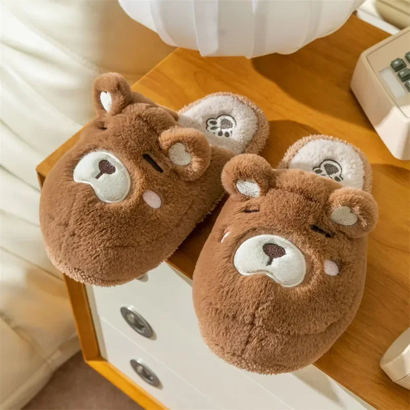 Womens House Slipper Female Frog Bear Winter Warm Kawaii Cartoon Plush Contton Indoor Non Slip Funny Cute Fuzzy Home Floor Shoes
