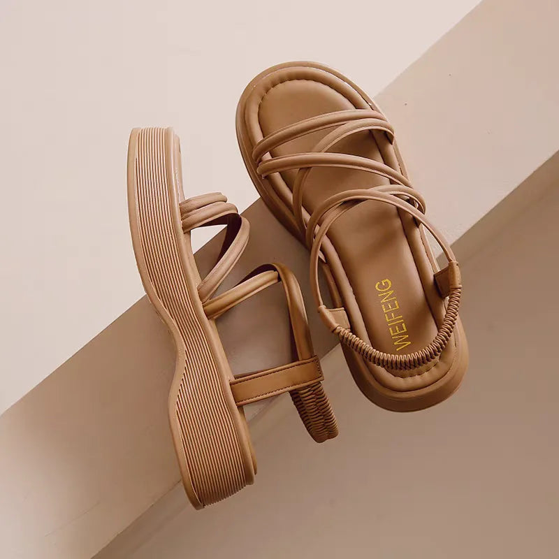 Fashion Platform Sandals Women Summer Wedge Heeled Sandals Woman Ankle Straps Thick Bottom Female Elastic Band Gladiator Sandals